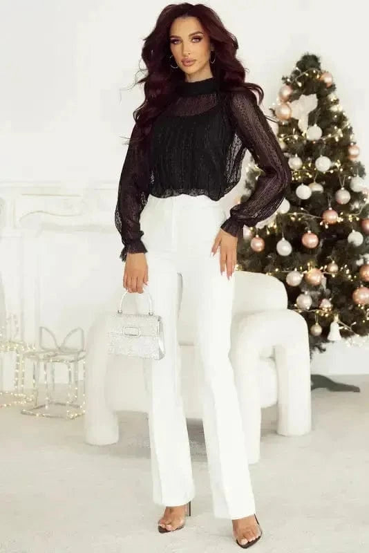 Blouses Noir Dot Lace Illusion Blouse