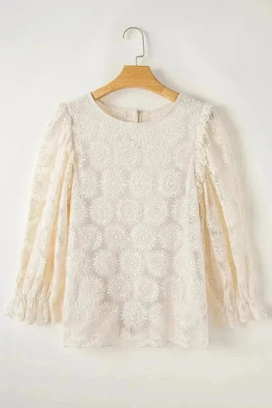 Blouses Oatmeal / S / 100%Cotton Jacquard Bloom Blouse