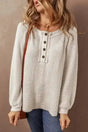 Waffle Knit Loose Fit Weekend Casual Top Women UK in oatmeal — front view showing waffle knit texture and button placket — Fashionfitz