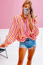 Blouses Orange Stripe / S / 100%Cotton Sunset Stripe Balloon Blouse