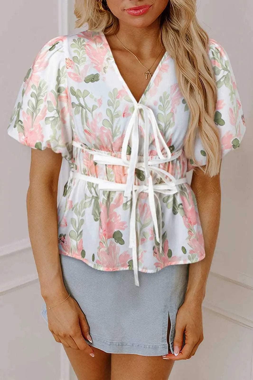 Blouses Pink / S / 100%Polyester FloraVogue Peplum Blouse