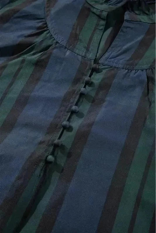 Blouses Plaid Elegant Blouse - Puff Sleeve Frilled Trim