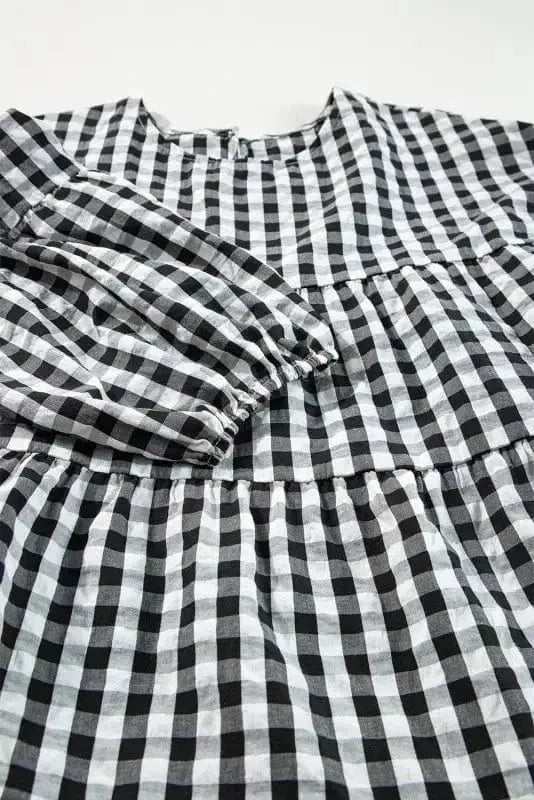 Blouses Retro Checkered Babydoll Blouse