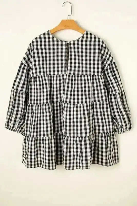 Blouses Retro Checkered Babydoll Blouse