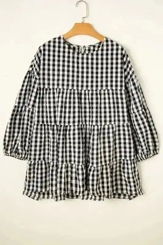 Blouses Retro Checkered Babydoll Blouse