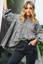 Blouses Retro Checkered Babydoll Blouse