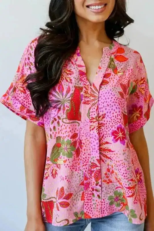 Blouses Rose / S / 100%Polyester Safari Chic Floral Blouse