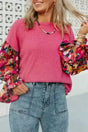 Floral Ribbed Top Women UK in sachet pink — front view showing vibrant floral patchwork on fine ribbed knit — Fashionfitz