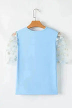 Blouses & Shirts Azure Bloom Mesh Sleeve Top