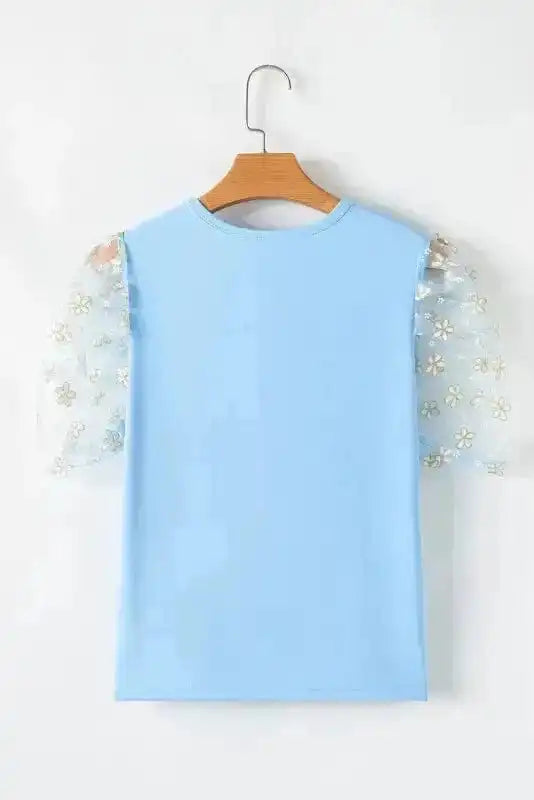 Blouses & Shirts Azure Bloom Mesh Sleeve Top