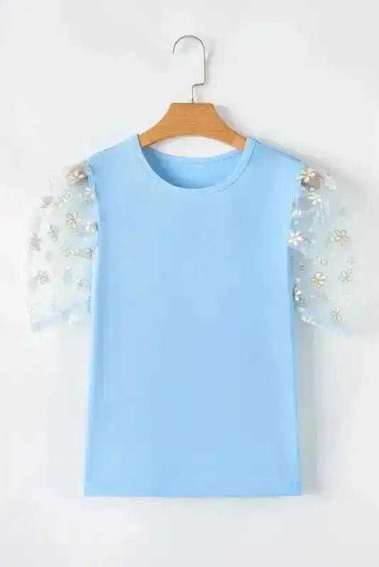 Blouses & Shirts Azure Bloom Mesh Sleeve Top