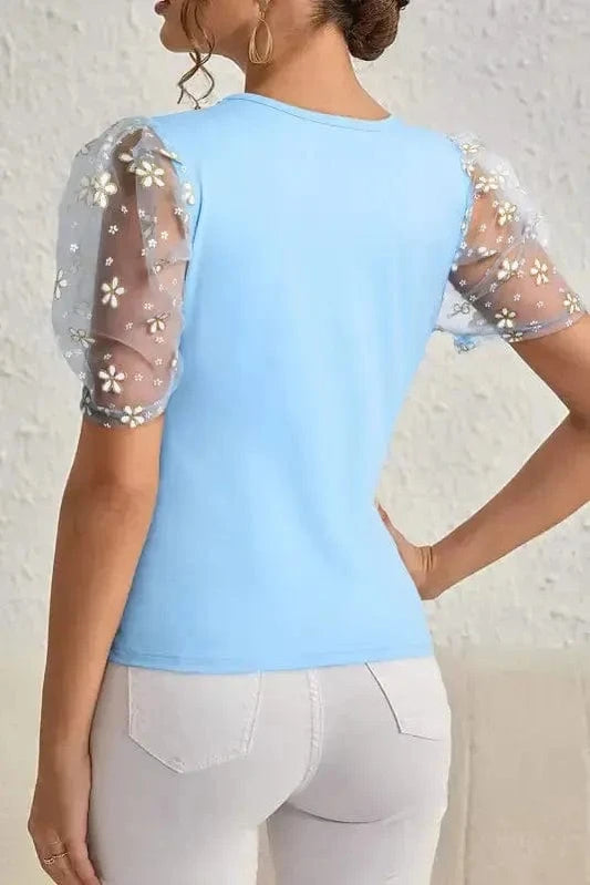 Blouses & Shirts Azure Bloom Mesh Sleeve Top