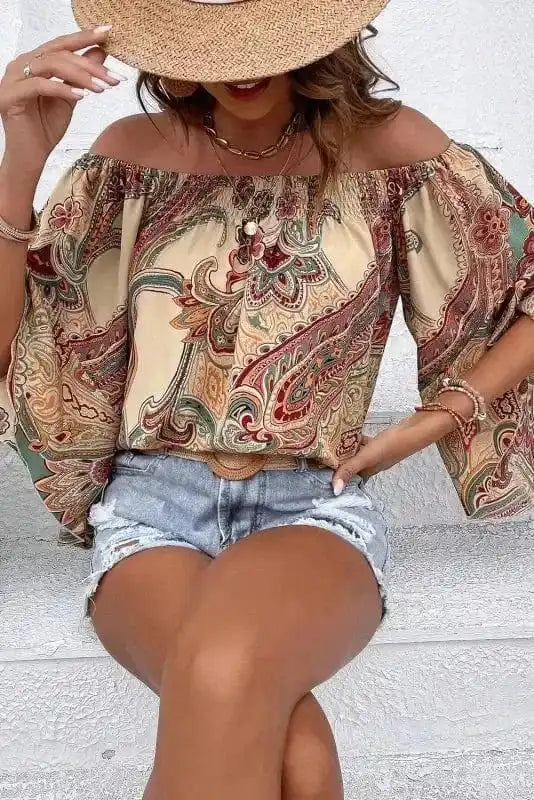 Blouses & Shirts Boho Bliss Shirred Paisley Blouse