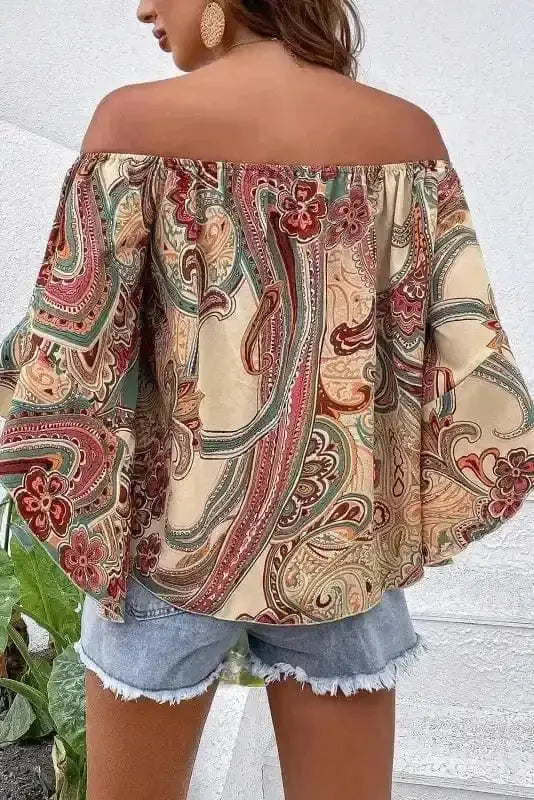 Apricot Boho Paisley Shirred Blouse Women UK styled as an effortless festival holiday occasion outfit — Fashionfitz