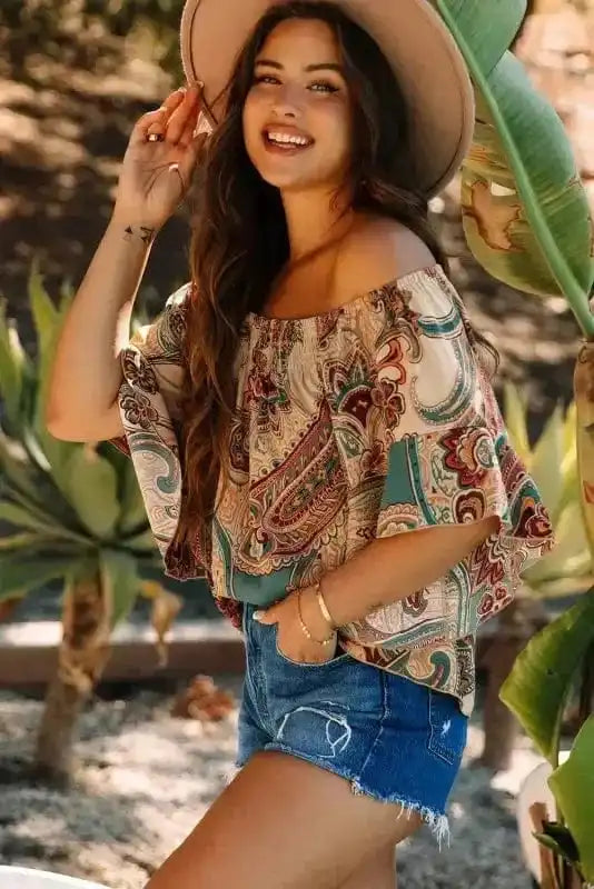Blouses & Shirts Boho Bliss Shirred Paisley Blouse