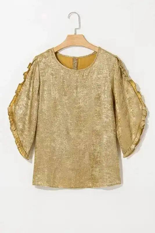 Blouses & Shirts Velvet Glow Metallic Gold Blouse