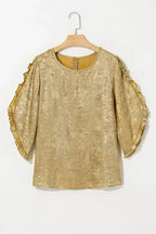 Blouses & Shirts Velvet Glow Metallic Gold Blouse