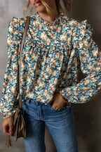 Blouses Sky Blue / S / 100%Polyester Puff Sleeve Petals Blouse