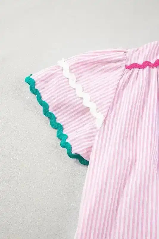 Blouses Sky Blue Stripe Ruffled Sleeve Blouse