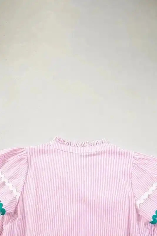 Blouses Sky Blue Stripe Ruffled Sleeve Blouse