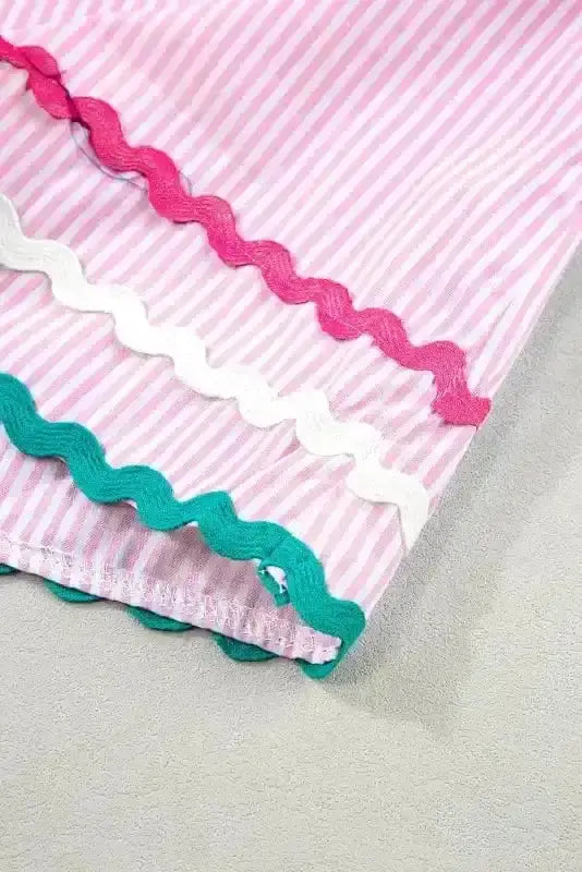Blouses Sky Blue Stripe Ruffled Sleeve Blouse