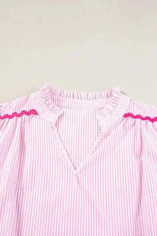 Blouses Sky Blue Stripe Ruffled Sleeve Blouse