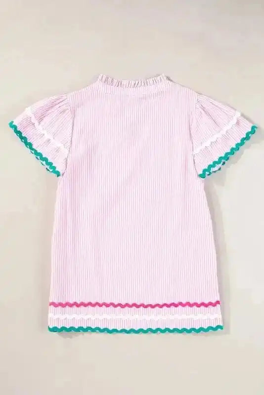 Blouses Sky Blue Stripe Ruffled Sleeve Blouse