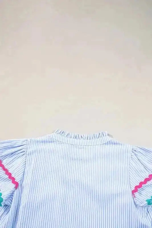 Blouses Sky Blue Stripe Ruffled Sleeve Blouse
