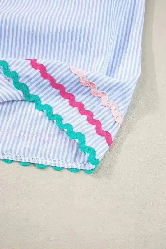 Blouses Sky Blue Stripe Ruffled Sleeve Blouse