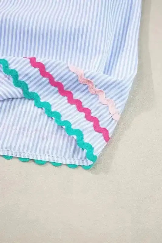 Blouses Sky Blue Stripe Ruffled Sleeve Blouse