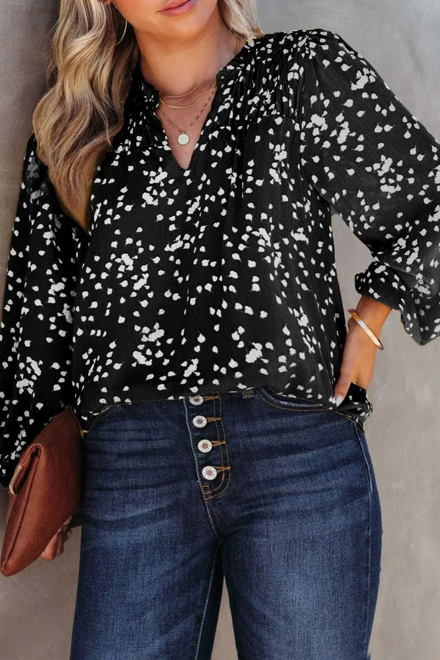 Blouses Split Neck Crinkled Blouse
