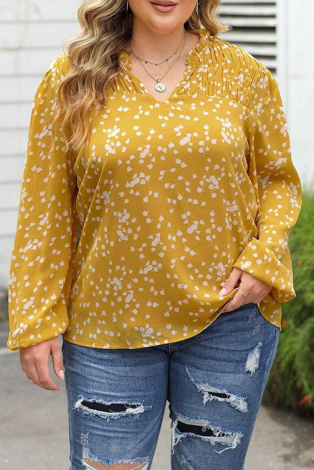 Blouses Split Neck Crinkled Blouse