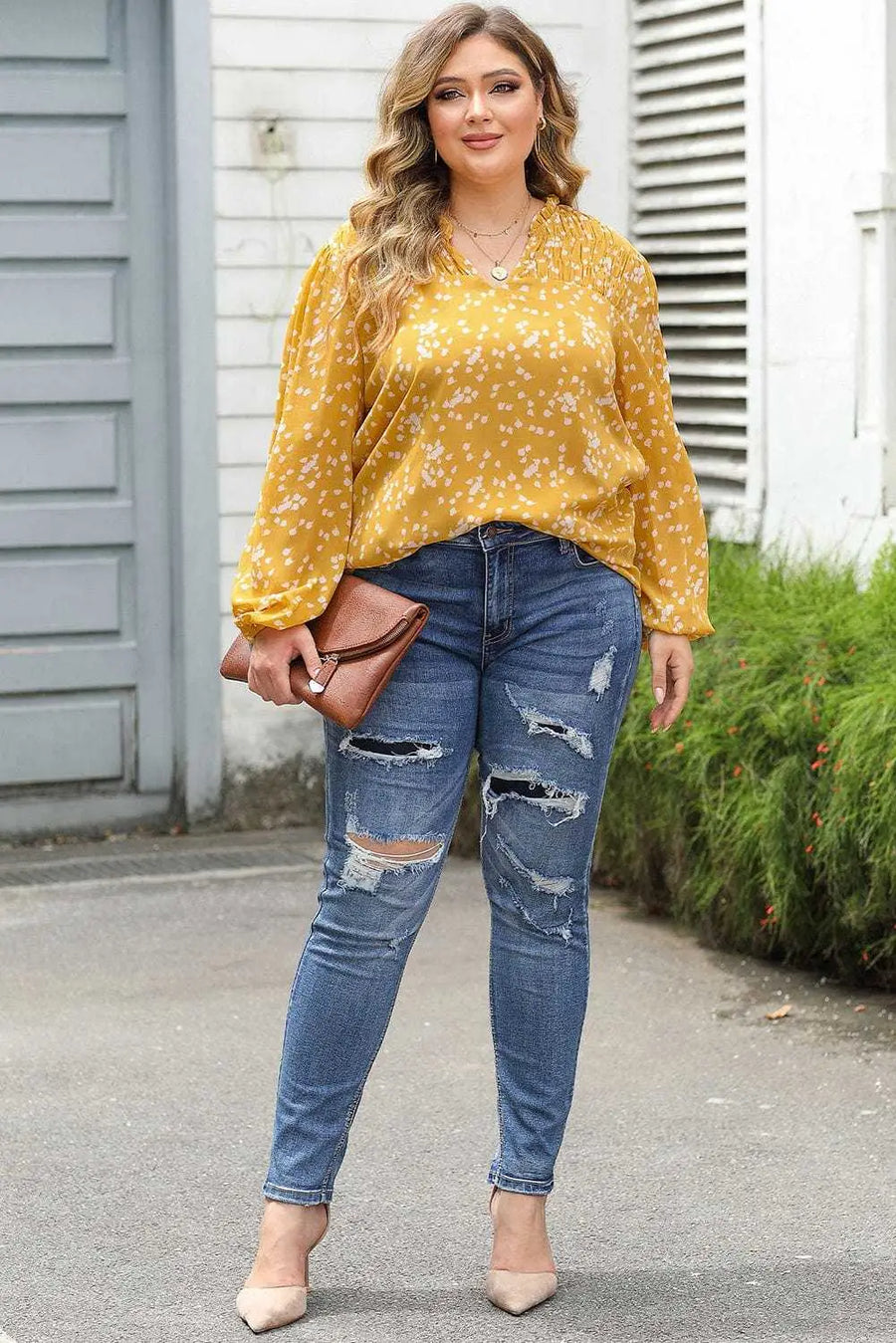 Blouses Split Neck Crinkled Blouse