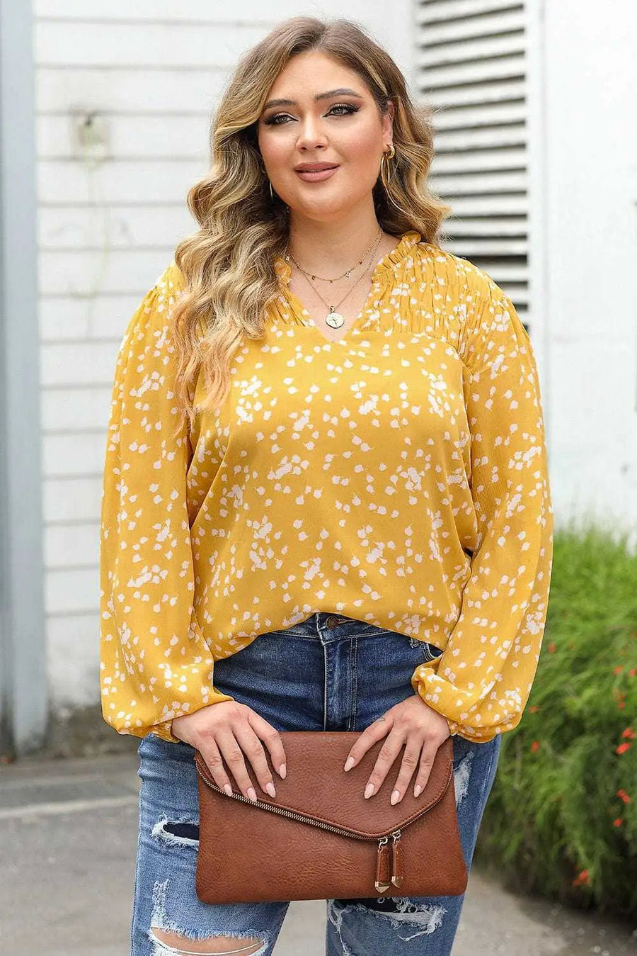 Blouses Split Neck Crinkled Blouse