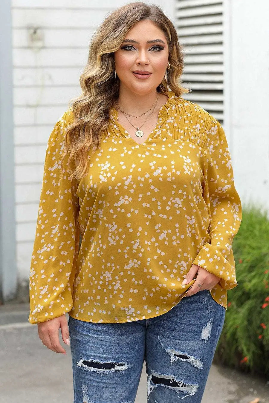Blouses Split Neck Crinkled Blouse