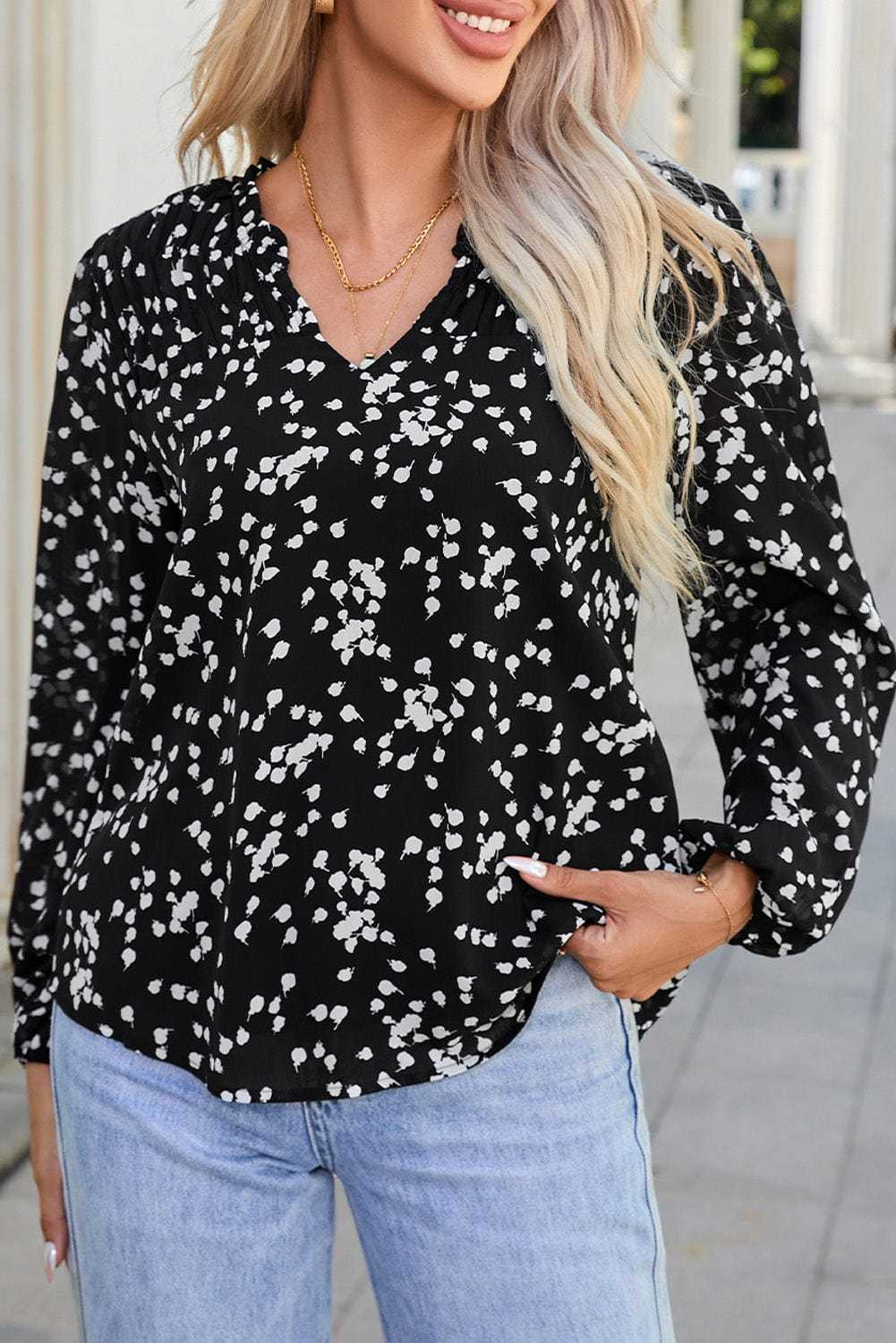 Blouses Split Neck Crinkled Blouse