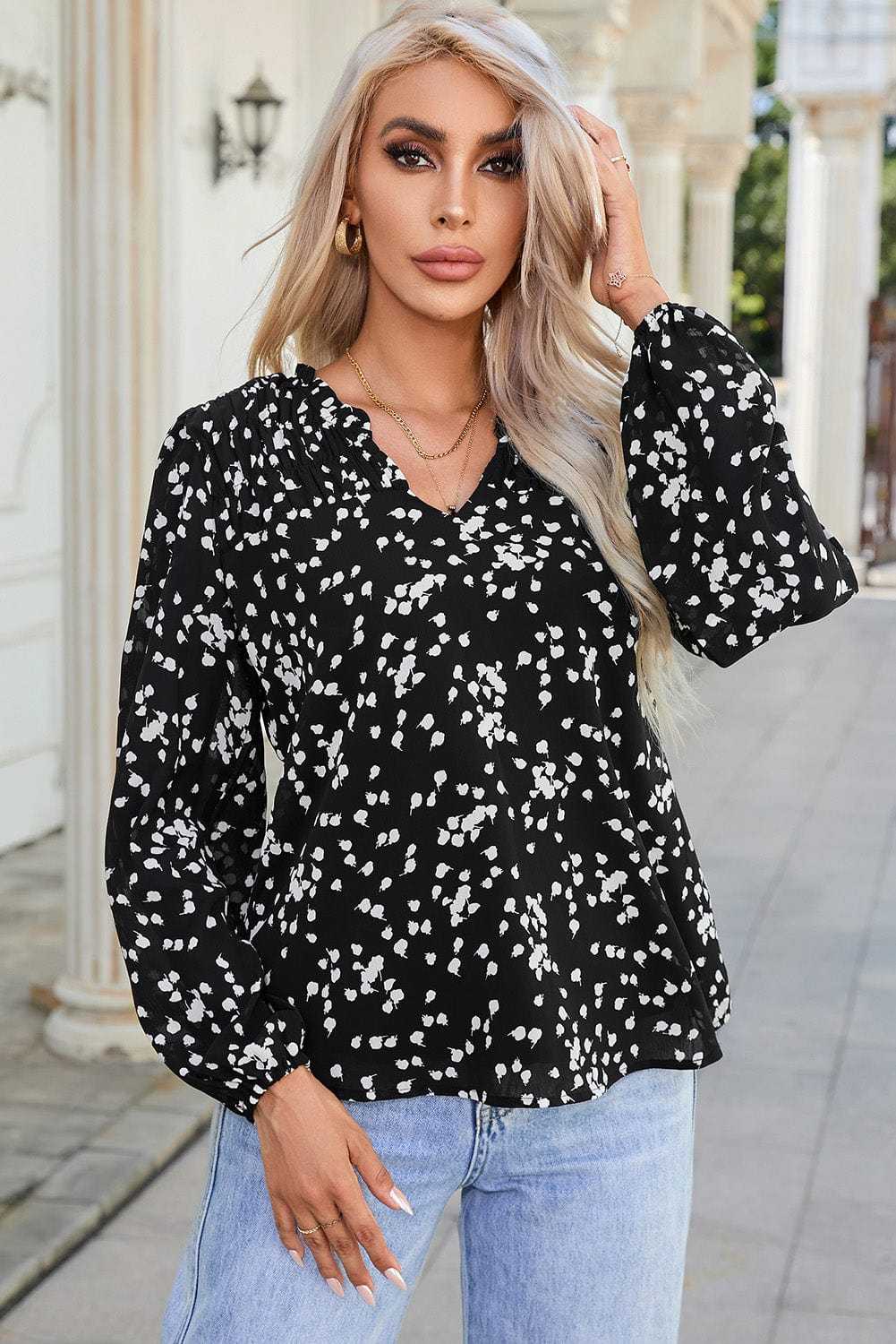 Blouses Split Neck Crinkled Blouse