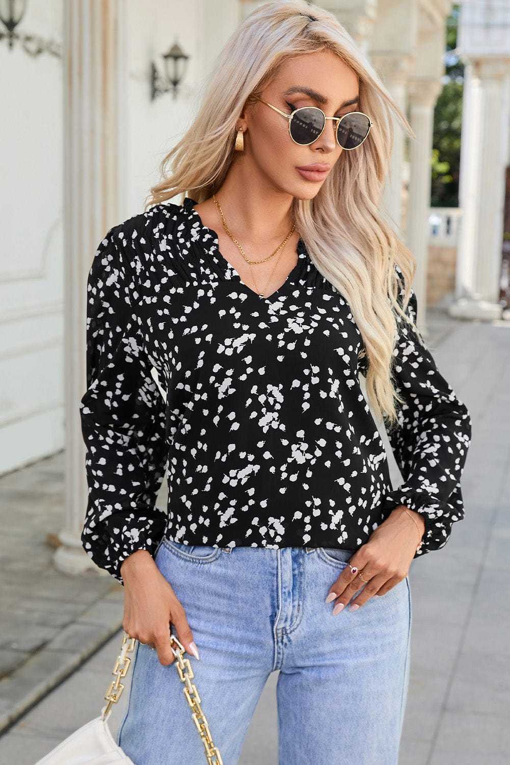 Blouses Split Neck Crinkled Blouse