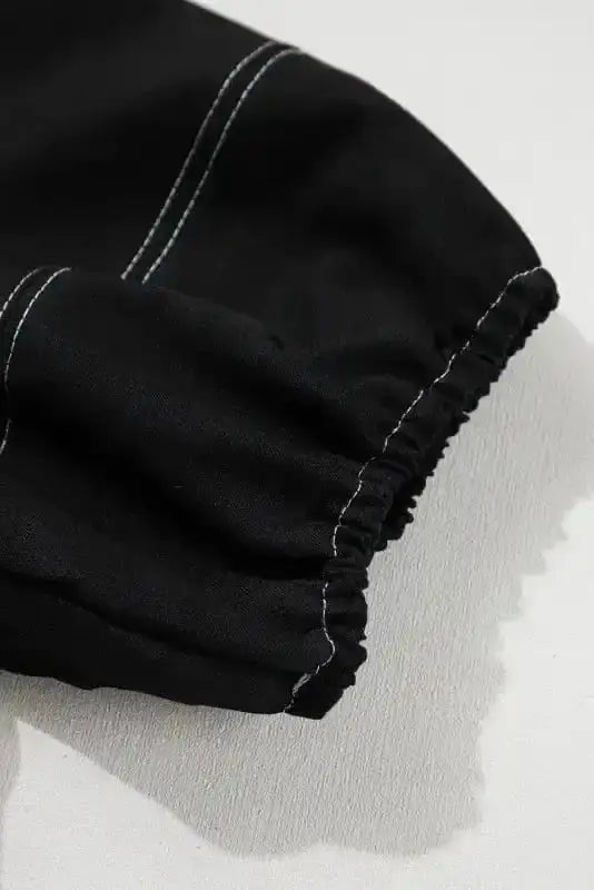 Black Puff Sleeve Textured Stitch Blouse Women UK styled as a characterful casual smart outfit — Fashionfitz