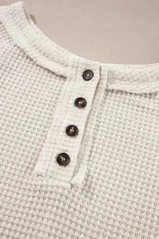 Oatmeal Waffle Knit Loose Fit Weekend Casual Top Women UK styled as an effortless autumn casual outfit — Fashionfitz