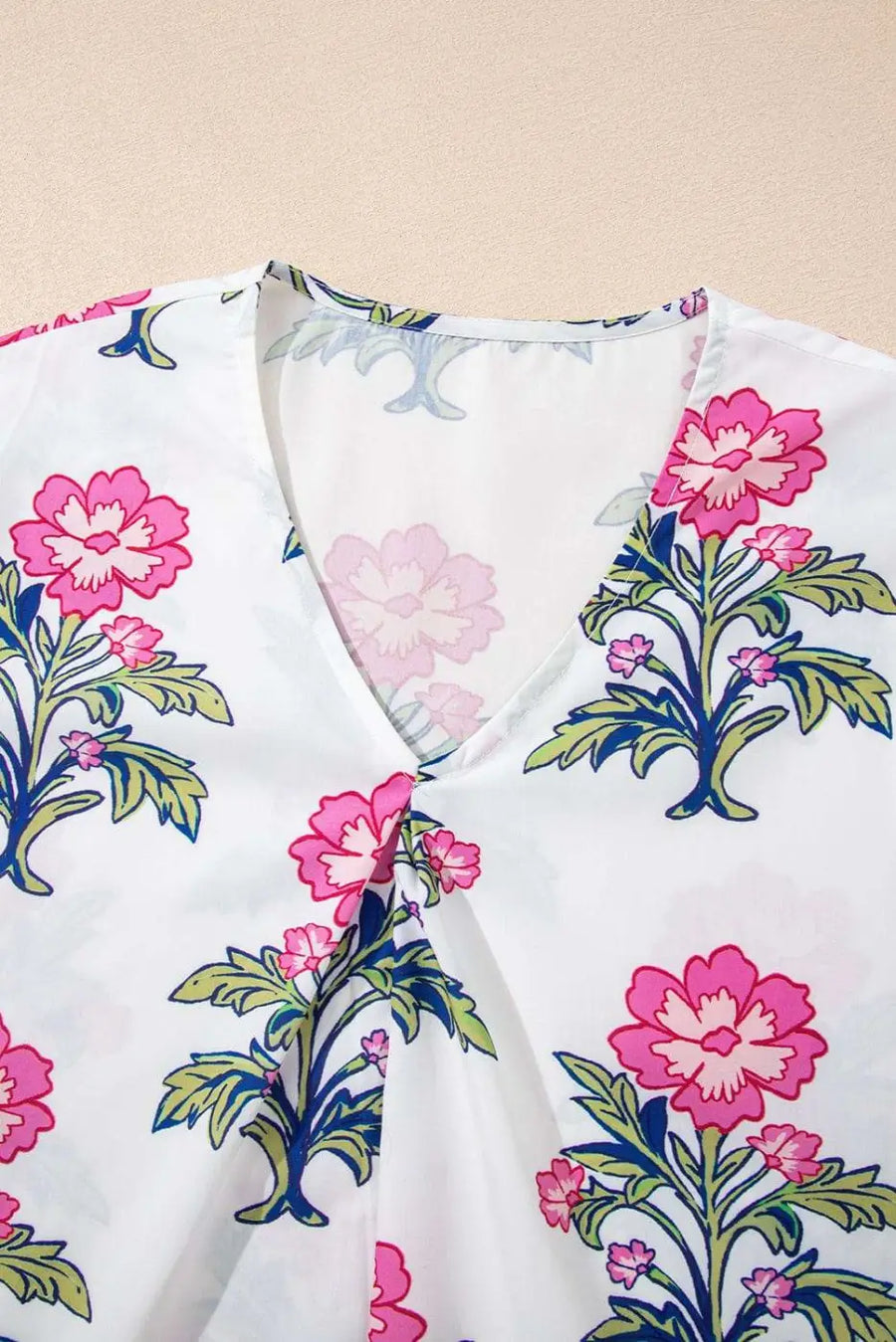 White Floral Bubble Sleeve V-Neck Summer Blouse Women UK styled as a joyfully fresh summer casual outfit — Fashionfitz