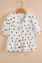 Blouses White Polka Dot Peplum Top