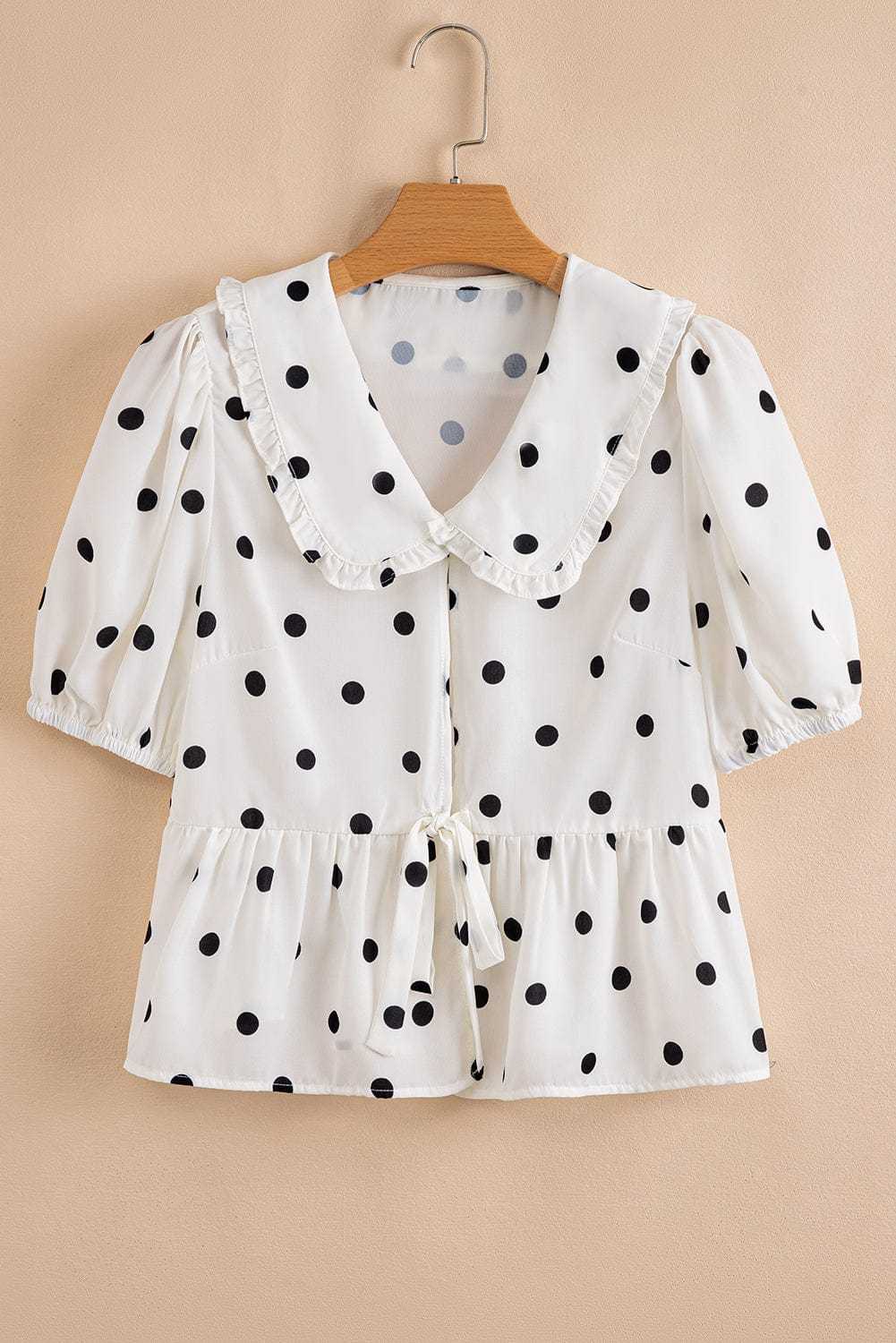 Blouses White Polka Dot Peplum Top