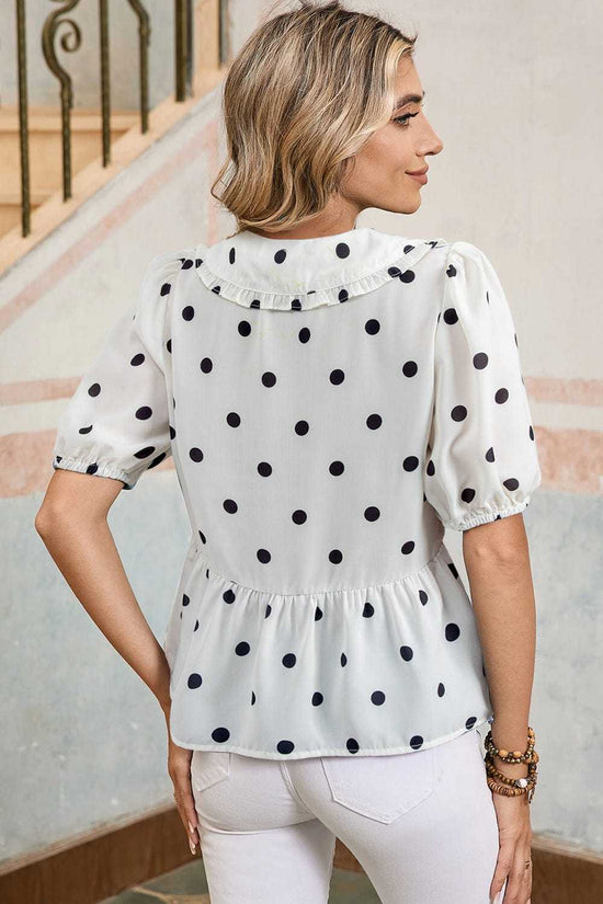 Blouses White Polka Dot Peplum Top