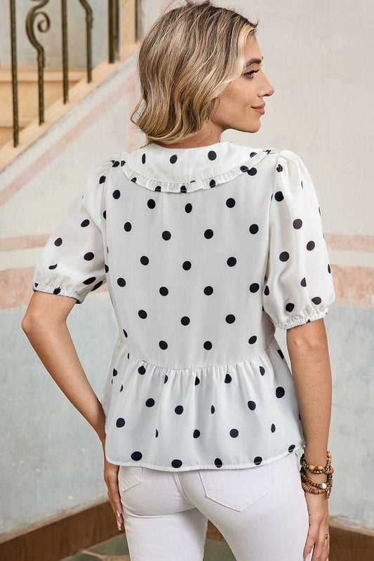 Blouses White Polka Dot Peplum Top