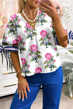Blouses White / S / 100%Polyester White Floral Summer Blouse