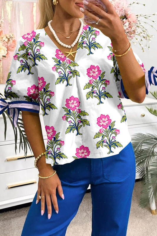 Blouses White / S / 100%Polyester White Floral Summer Blouse