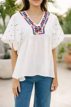 Blouses White / S / 100%Polyester White Whisper Embroidered Shirt