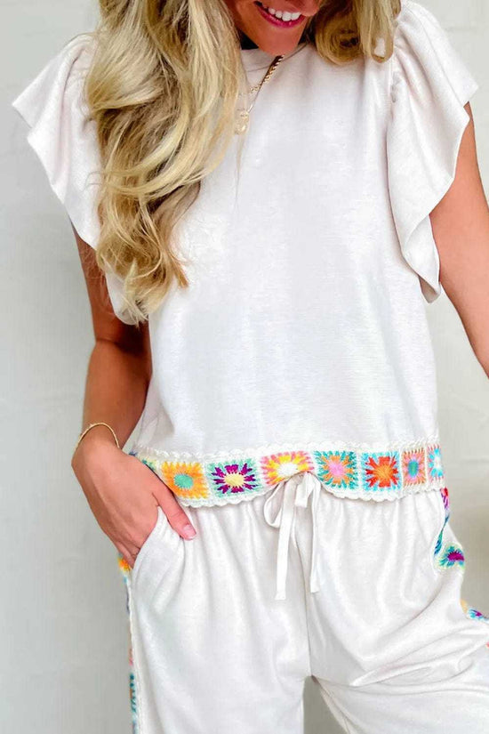 Blouses White / S / 80%Polyester+20%Cotton White Floral Crochet Blouse