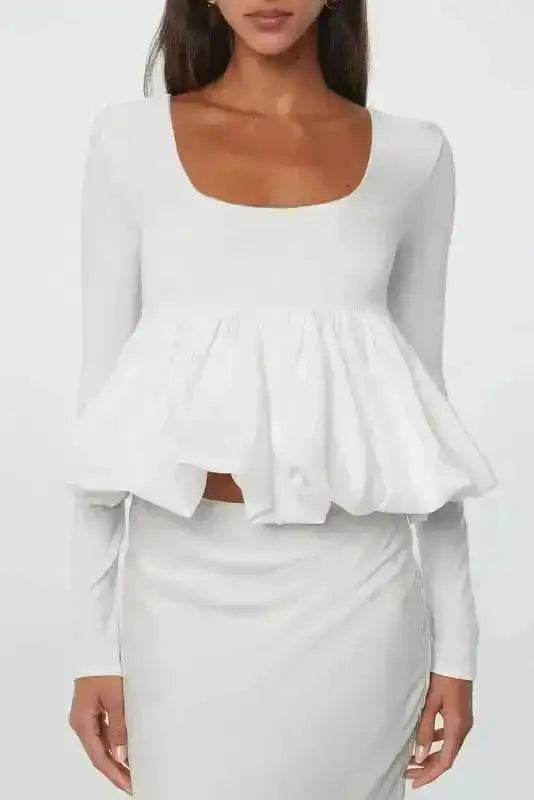 Blouses White / S / 93%Viscose+7%Elastane Bubble Hem Top